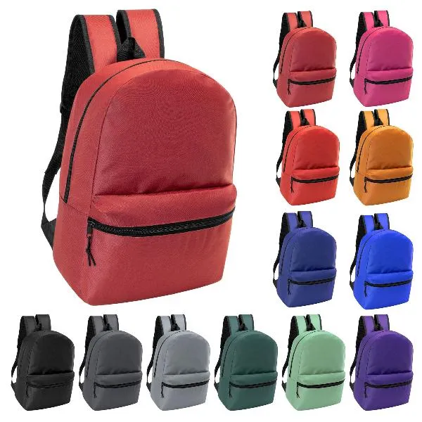 12 Basic 17" Backpacks in 12 Different Colors & Your Choice of 12 Winter Item Sets - Wholesale Care Package: Homeless, Emergency, Charity