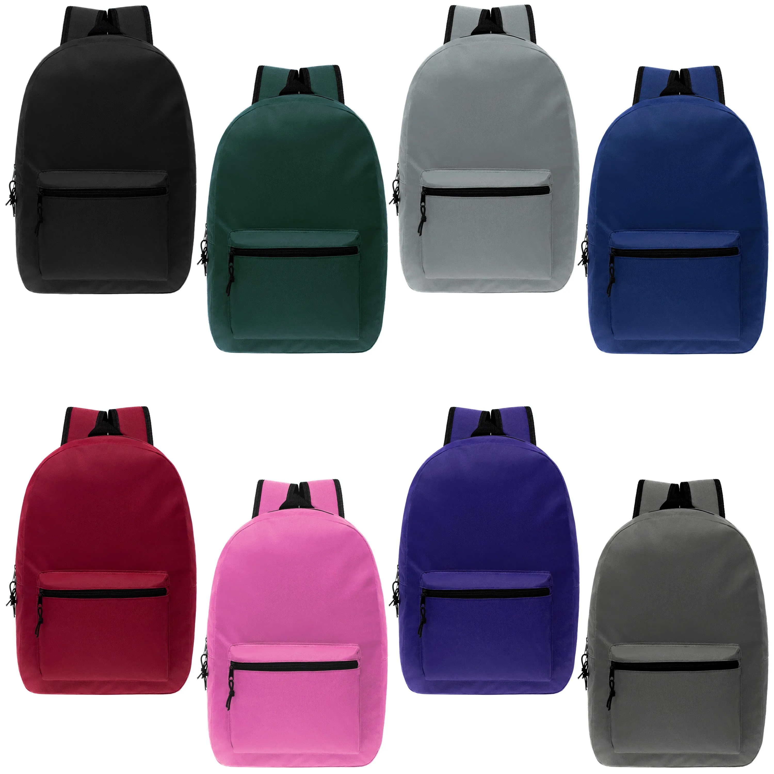 17" Kids Basic Wholesale Backpack in 8 Colors - Bulk Case of 24