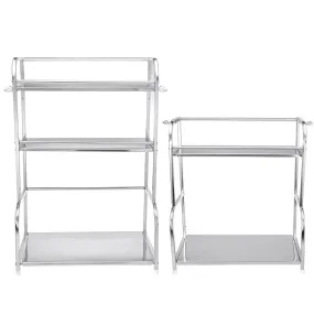 2/3 Tier Rack Stainless Steel Kitchen Storage Shelf Silver Pantry Cookware Spice Shelf Bottle Stand with Hanging Hooks