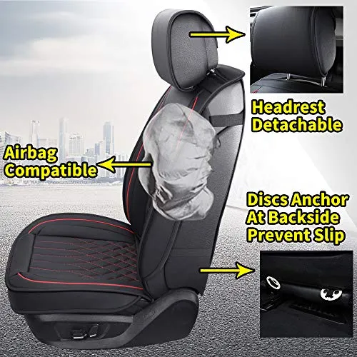 Aierxuan 5pcs Car Seat Covers Full Set with Waterproof Leather,Airbag Compatible Automotive Vehicle Cushion Cover Universal fit for Most Cars (Black and red) …