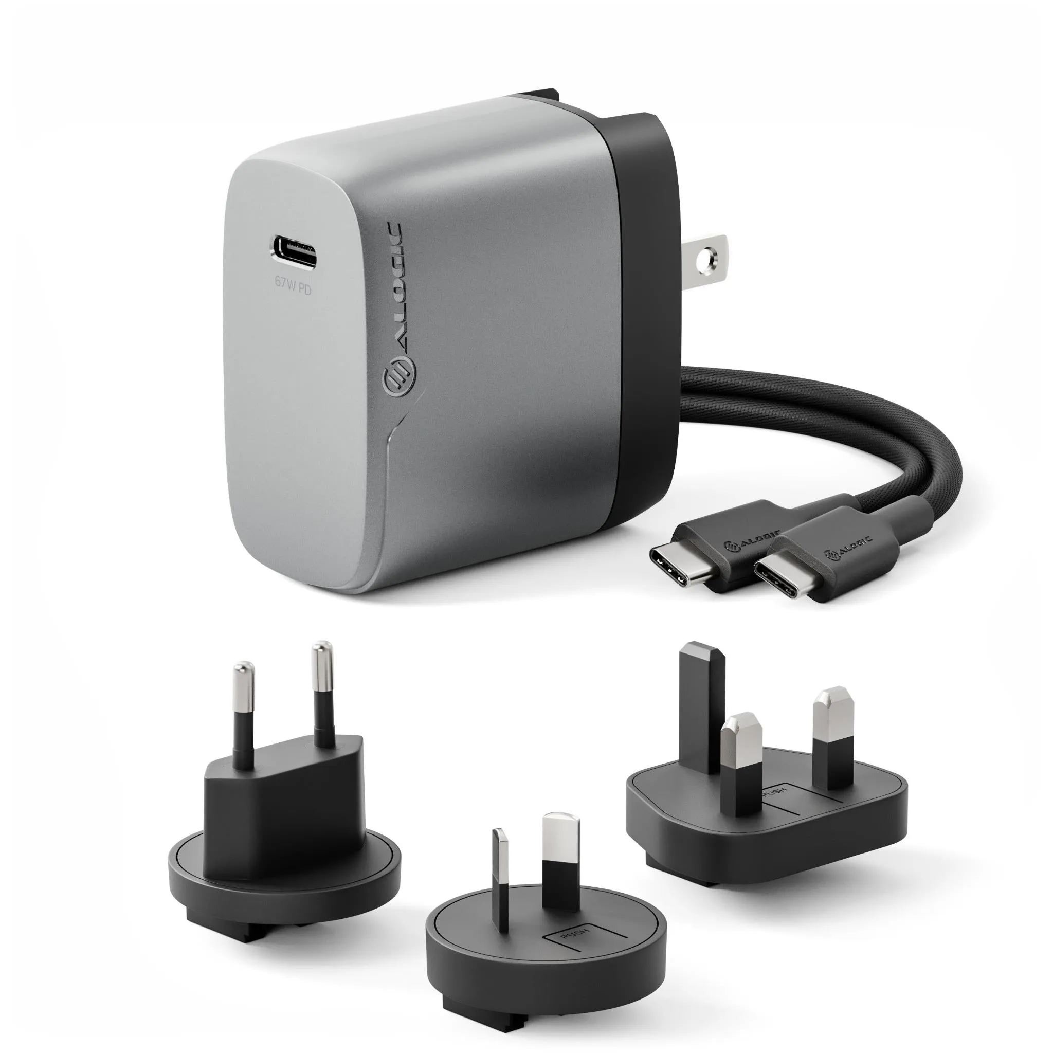 ALOGIC 1X67 Rapid Power 67W Multi Country Travel GaN Charger (Space Grey)