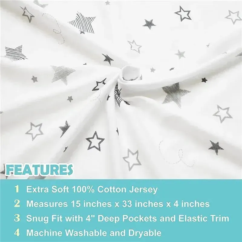 American Baby - Fitted Bassinet Sheet Printed 100% Natural Cotton Jersey Knit, Super Stars