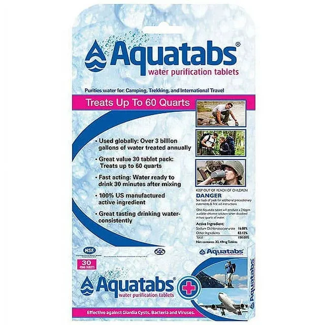 Aquatabs Water Purification Tablets – 30 Tablets for Effective Water Treatment and Safety on the Go