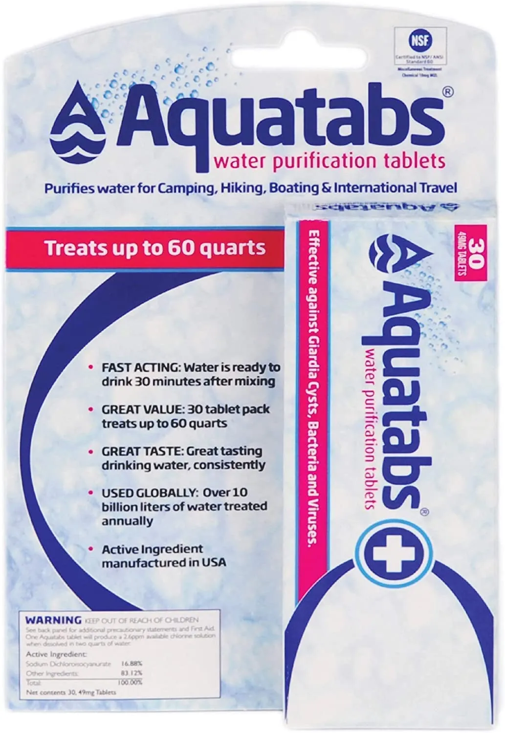 Aquatabs Water Purification Tablets – 30 Tablets for Effective Water Treatment and Safety on the Go