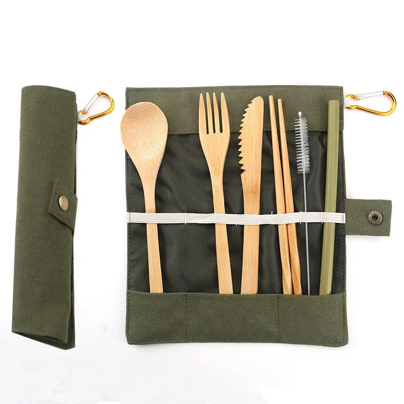 Bamboo Travel Cutlery Set | Portable Flatware | Reusable Cutlery Set in Travel Pouch