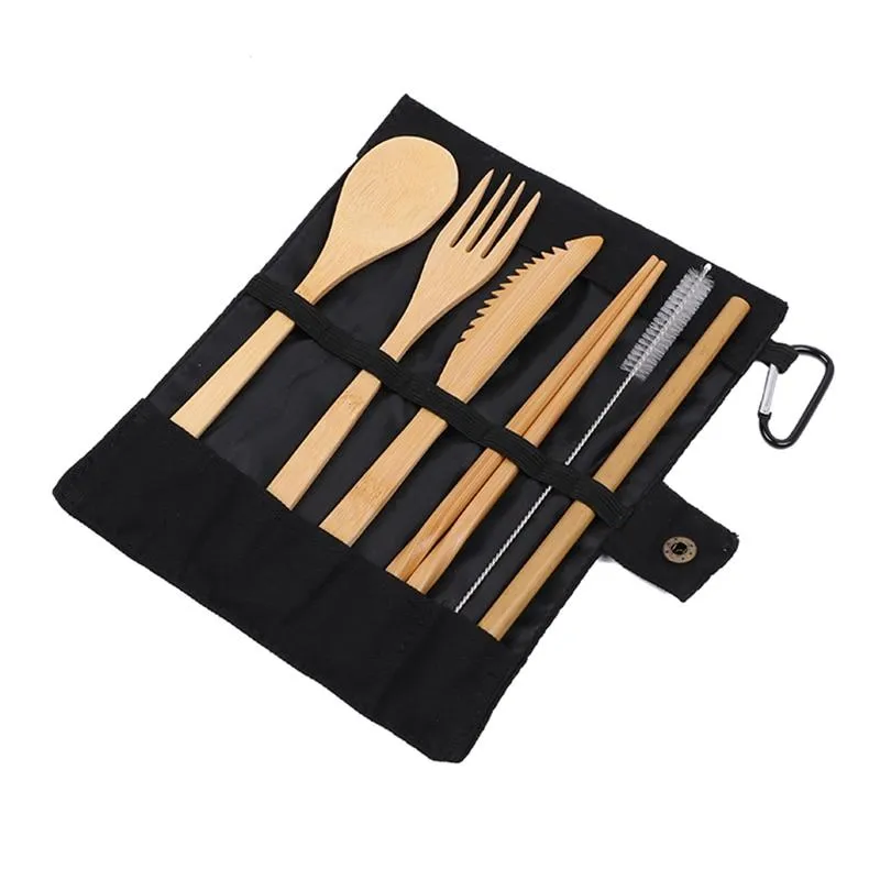 Bamboo Travel Cutlery Set | Portable Flatware | Reusable Cutlery Set in Travel Pouch