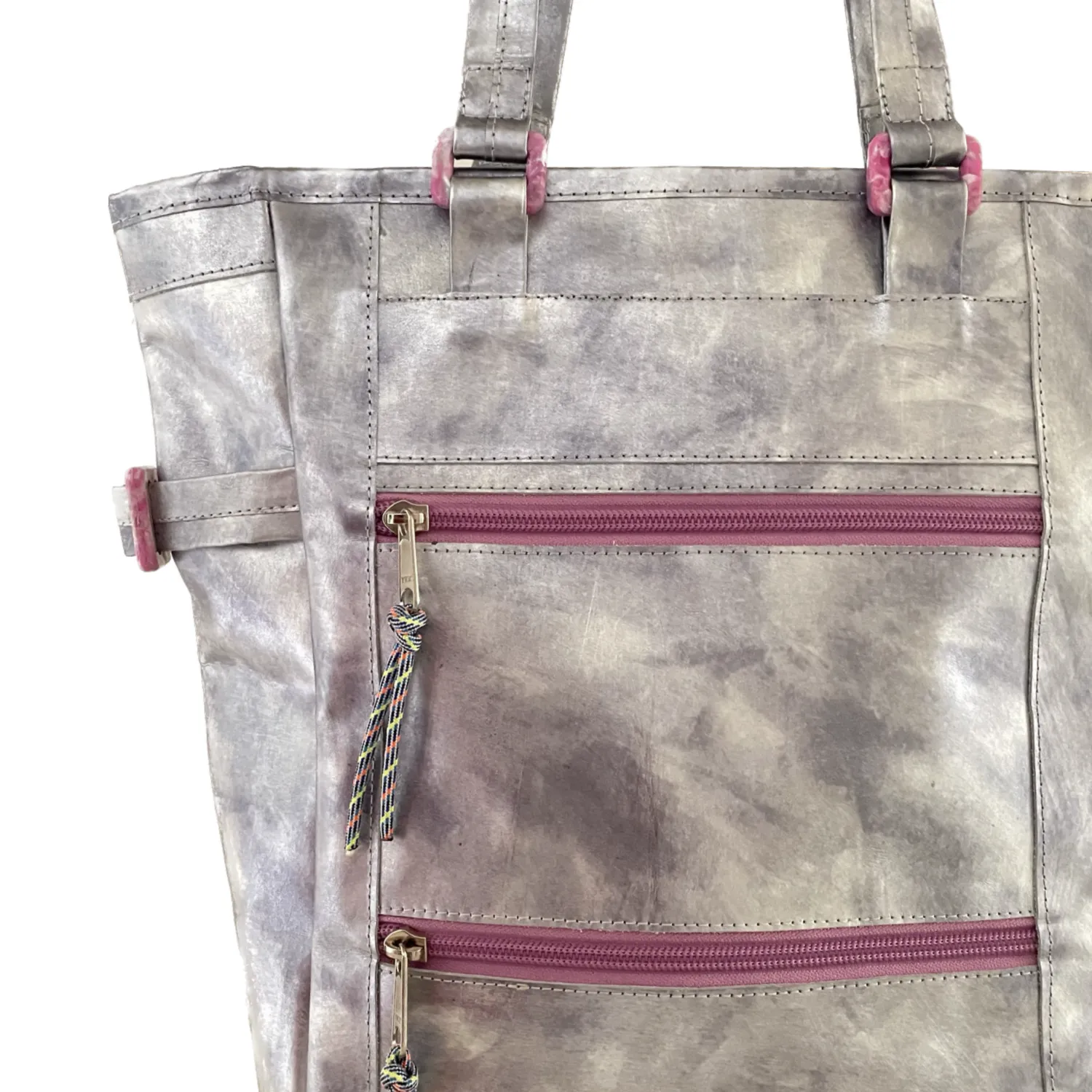 Barbarella Silver Repurposed Leather Tote Backpack Laptop Bag