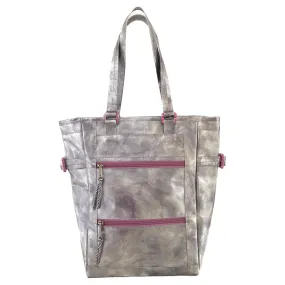 Barbarella Silver Repurposed Leather Tote Backpack Laptop Bag