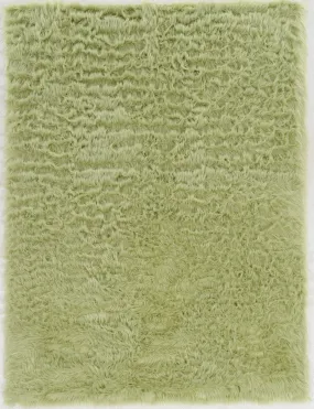 Benzara 2.5 x 1.66 Feet Transitional Faux Fur Rug with Suede Leather Backing, Green