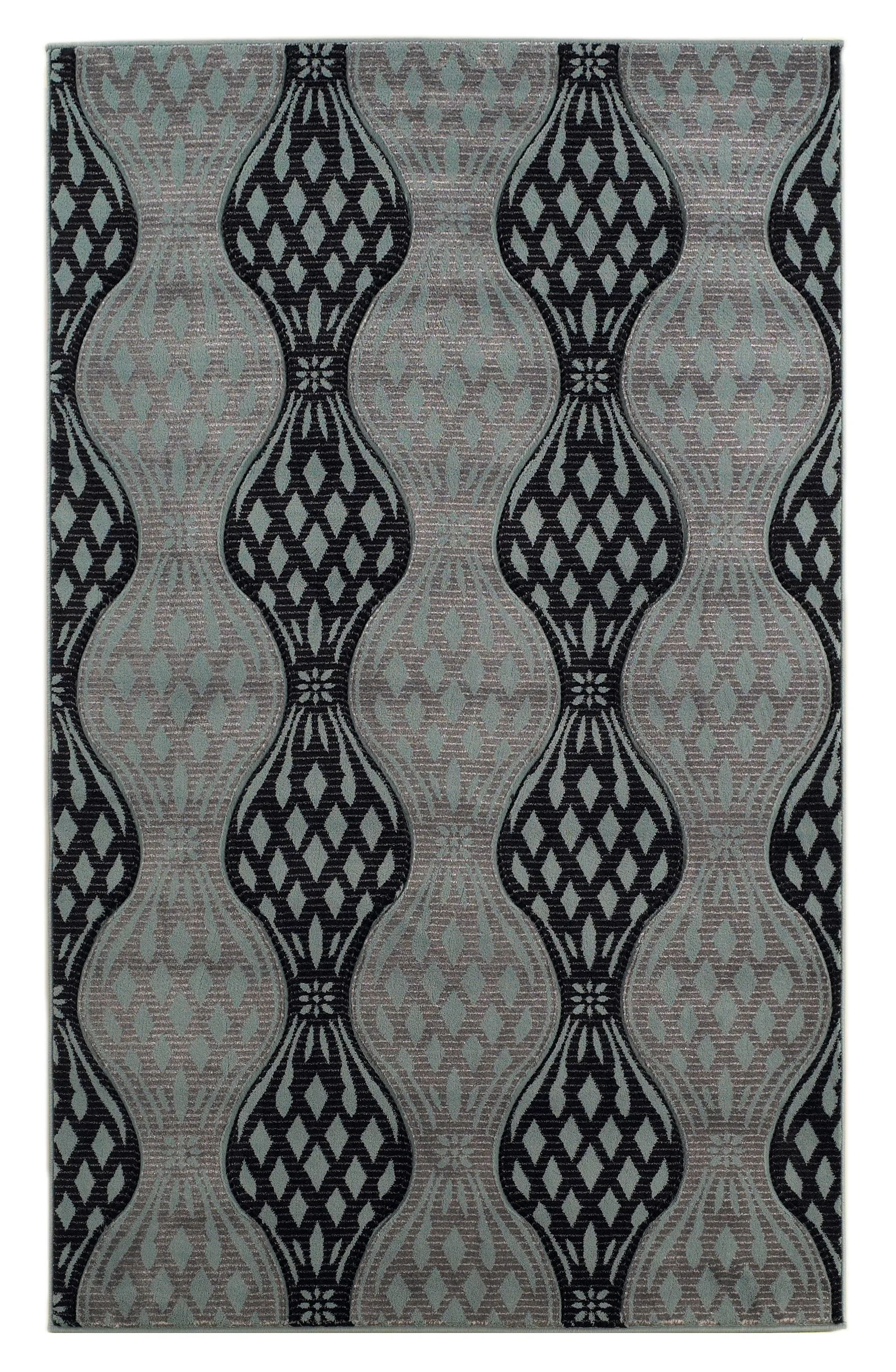 Benzara 2.83 x 1.83 Feet Power Loomed Optical Pattern Polypropylene Rug, Black and Blue