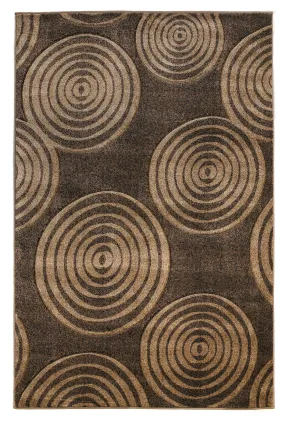 Benzara 2.83 x 1.83 Feet Seamless Circle Design Polypropylene Power Loomed Rug, Brown