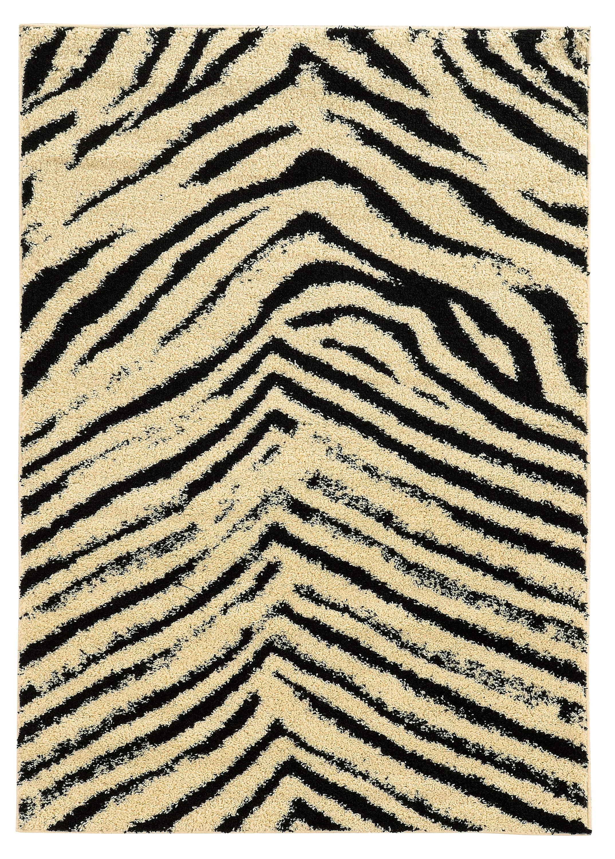 Benzara 5 x 3 Feet Animal Pattern Polypropylene Power Loomed Rug, Beige and Black