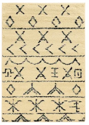 Benzara 5 x 3 Feet Polypropylene Power Loomed Rug with Tribal Pattern, Beige and Black