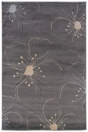 Benzara 7.7 x 5 Feet Floral Pattern Polypropylene Power Loomed Rug, Gray and Beige