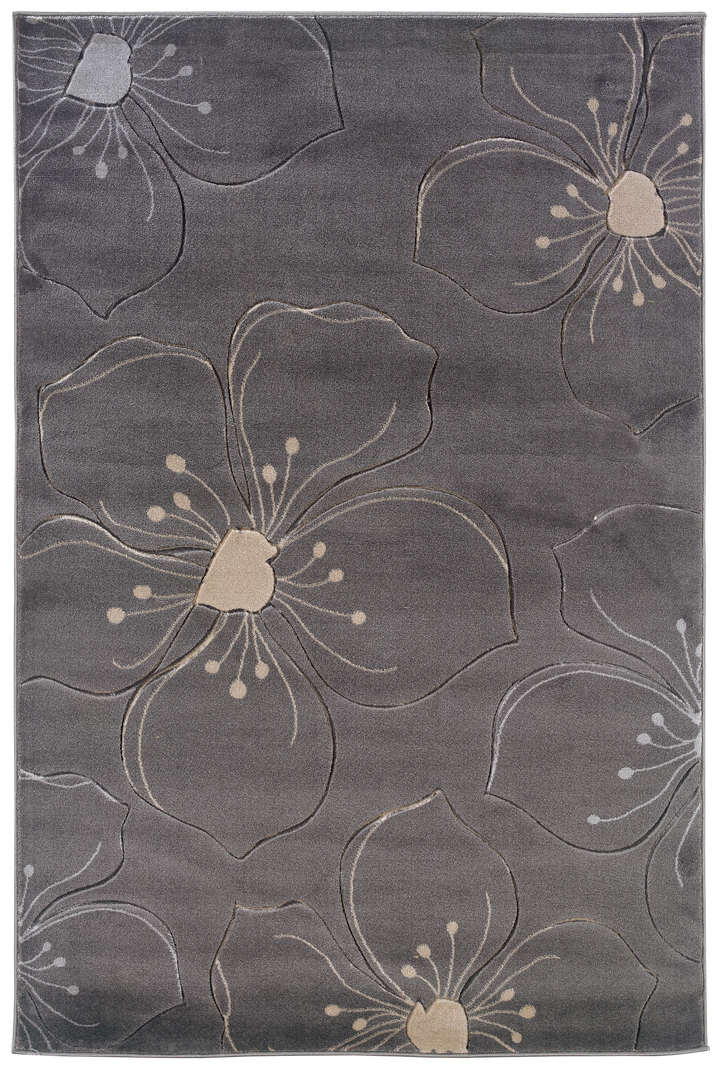 Benzara 7.7 x 5 Feet Floral Pattern Polypropylene Power Loomed Rug, Gray and Beige