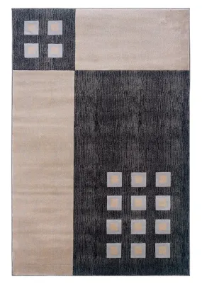 Benzara 7.7 x 5 Feet Square Pattern Polypropylene Power Loomed Rug, Beige and Black