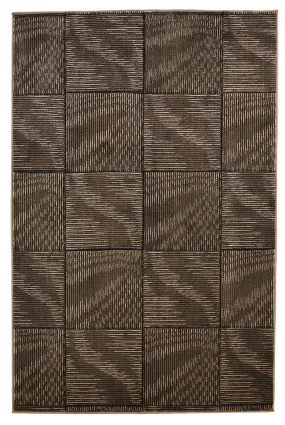 Benzara 7.7 x 5 Feet Windowpane Design Polypropylene Power Loomed Rug, Brown