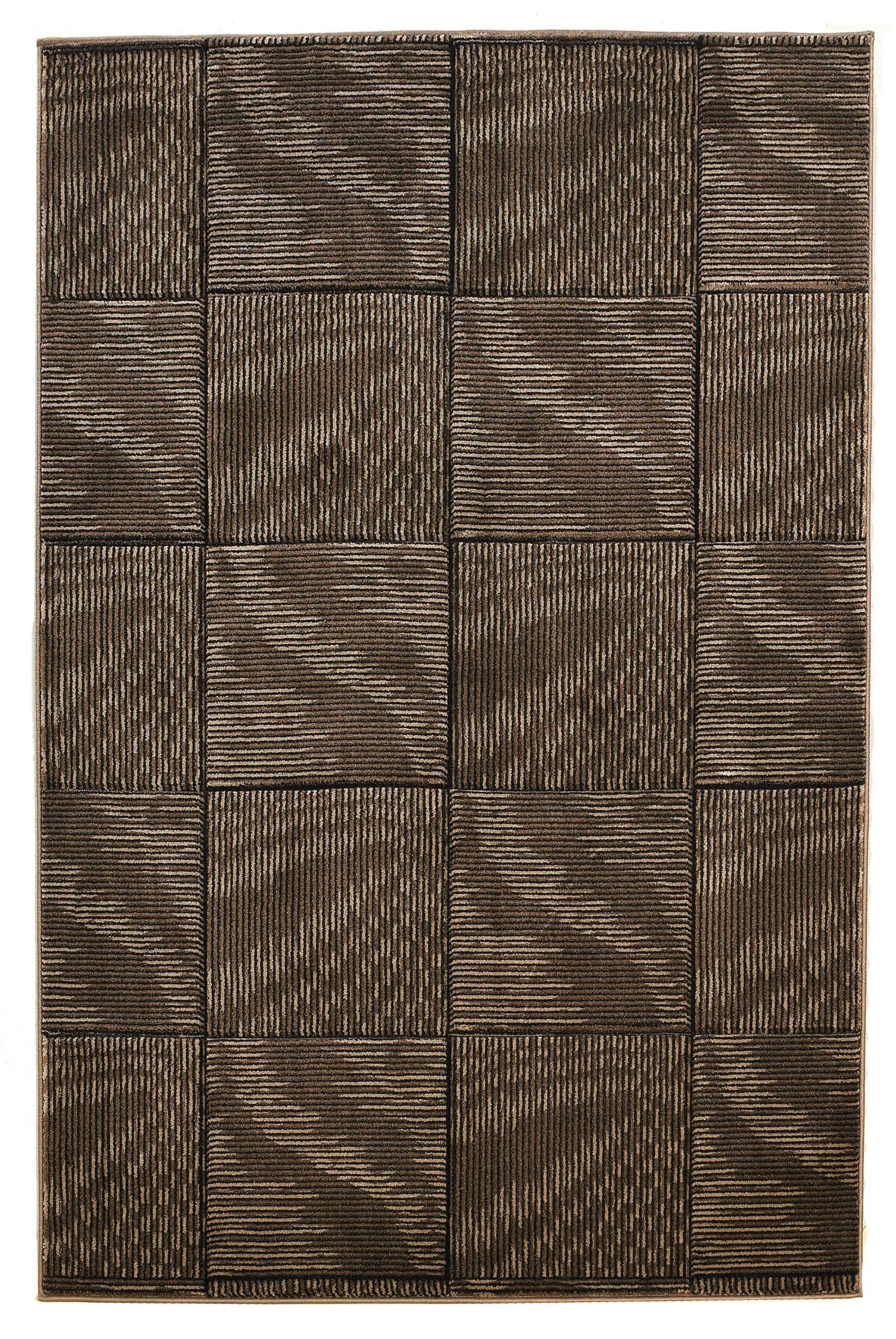 Benzara 7.7 x 5 Feet Windowpane Design Polypropylene Power Loomed Rug, Brown