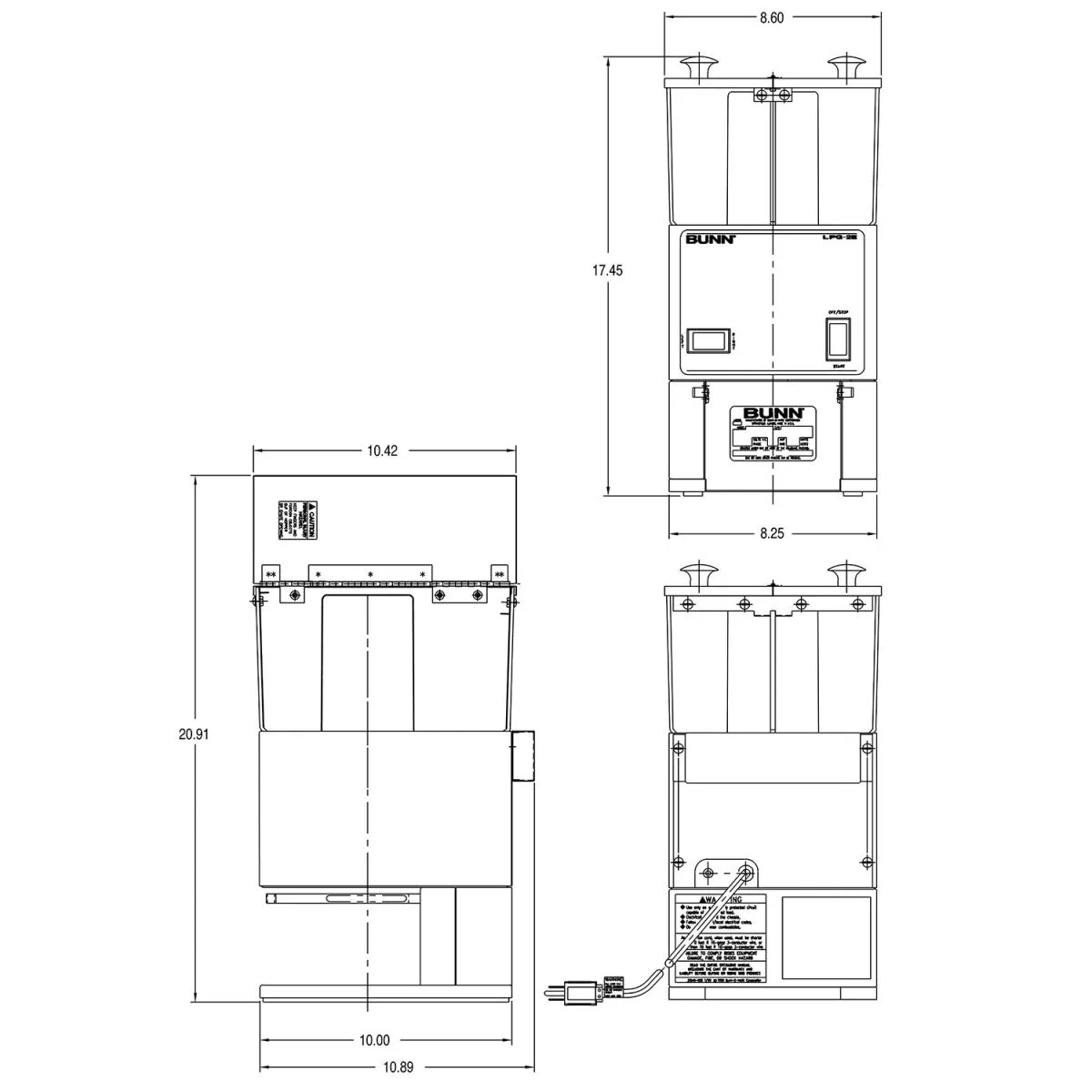 BUNN LPG2E Batch Commercial Coffee Grinder - Double Hopper