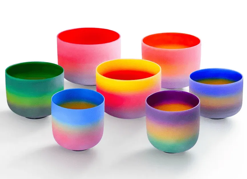 Crystal Singing Bowl Set Rainbow Coloured 432Hz 6-12 inch