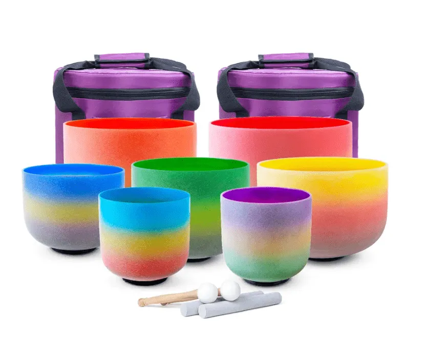 Crystal Singing Bowl Set Rainbow Coloured 432Hz 6-12 inch