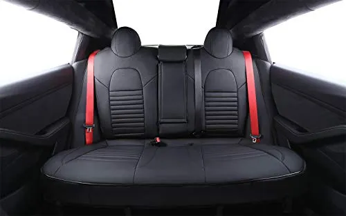 Custom Fit Full Set Car Seat Covers for Select Tesla Model S 2016 2017 2018 2019 2020 2021,Rear Seat with 3 Build in Headrests - Leatherette (Black)