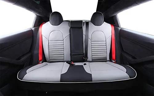 Custom Fit Full Set Car Seat Covers for Select Tesla Model S 2016 2017 2018 2019 2020 2021,Rear Seat with 3 Build in Headrests - Leatherette (Black/Gray)