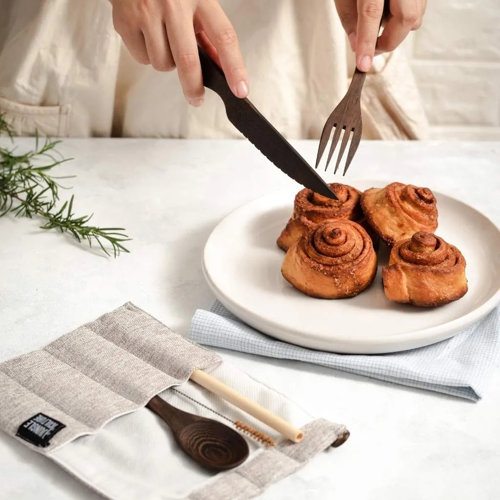 Dark Wood Cutlery Set (Brown bag)