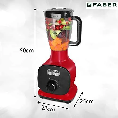 Faber 800W Juicer Mixer Grinder with 3 Stainless Steel Jar  1 Fruit Filter (FMG Candy 800 3J 1 Pc), Mystic Red