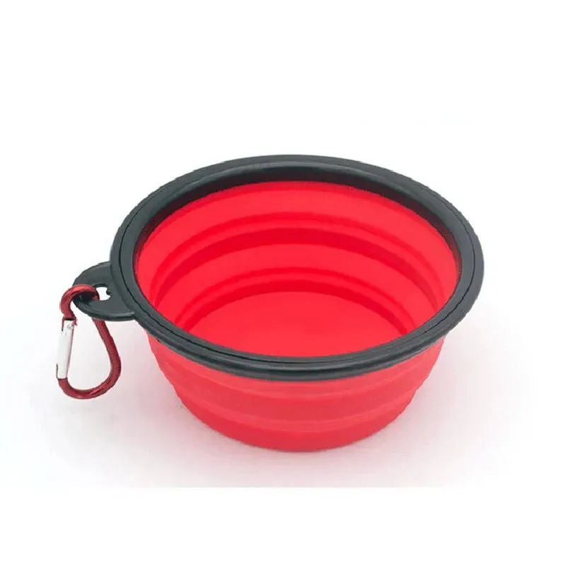 Folding Portable Silicone Dog Feeder Bowl – 2-in-1 Pet Dispenser with Carabiner for Outdoor Travel