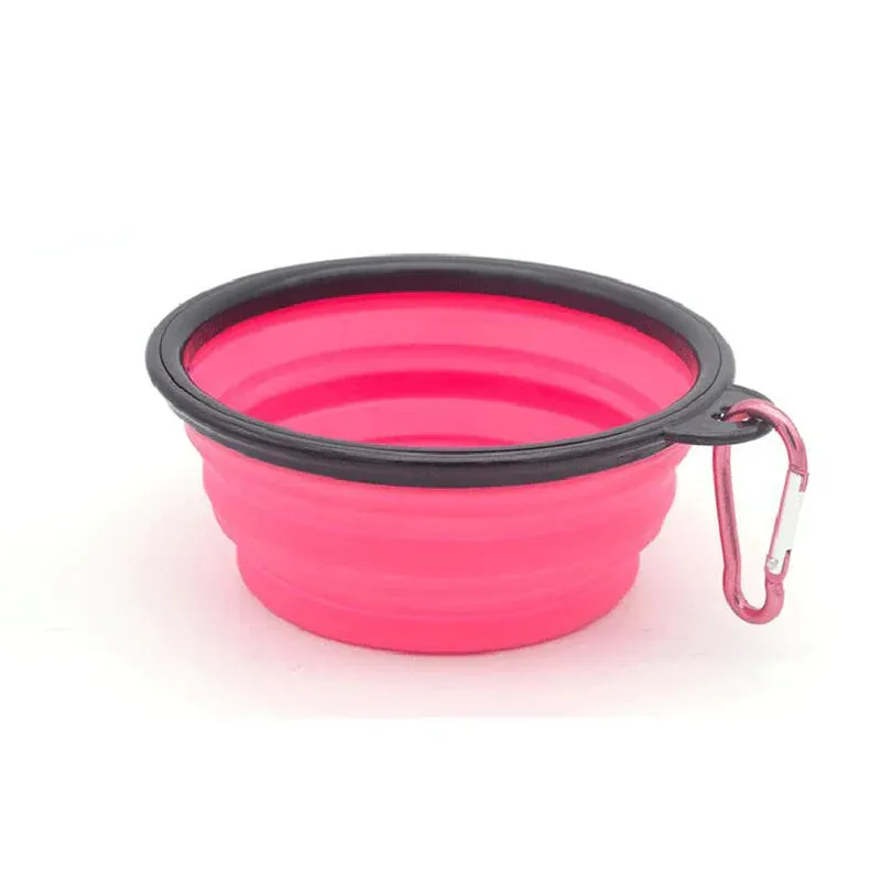 Folding Portable Silicone Dog Feeder Bowl – 2-in-1 Pet Dispenser with Carabiner for Outdoor Travel