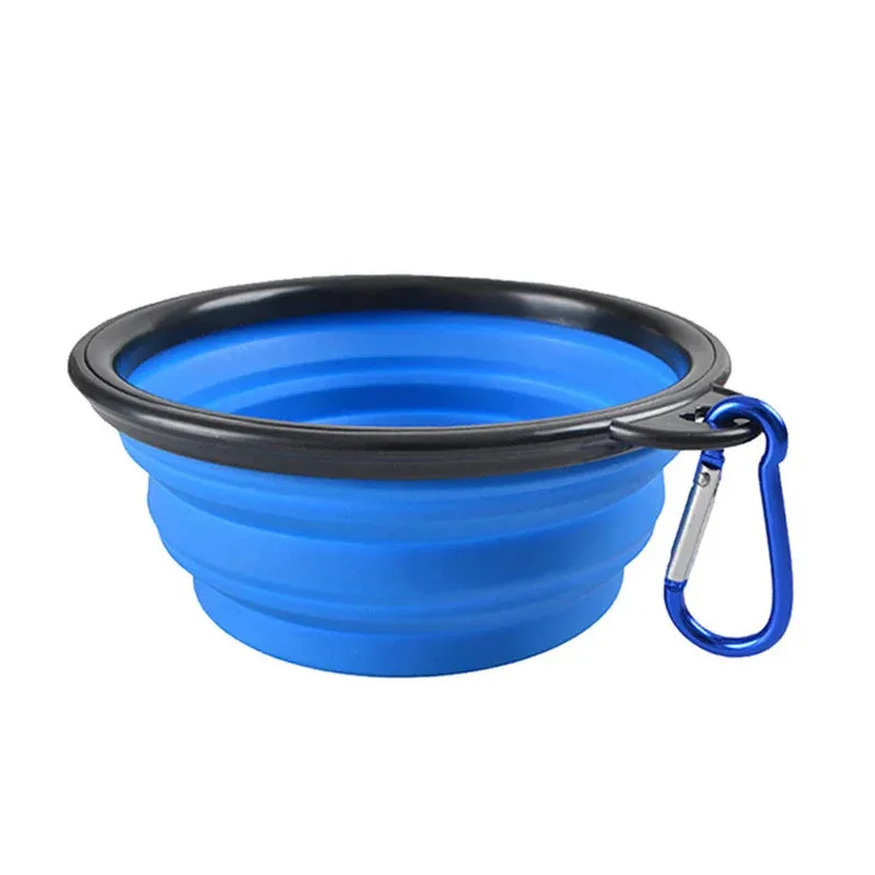 Folding Portable Silicone Dog Feeder Bowl – 2-in-1 Pet Dispenser with Carabiner for Outdoor Travel