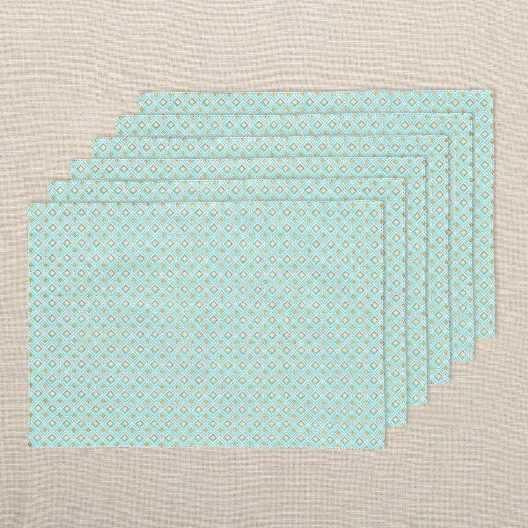 Geo Gold & Light Green Cotton Table Mat Set of 6