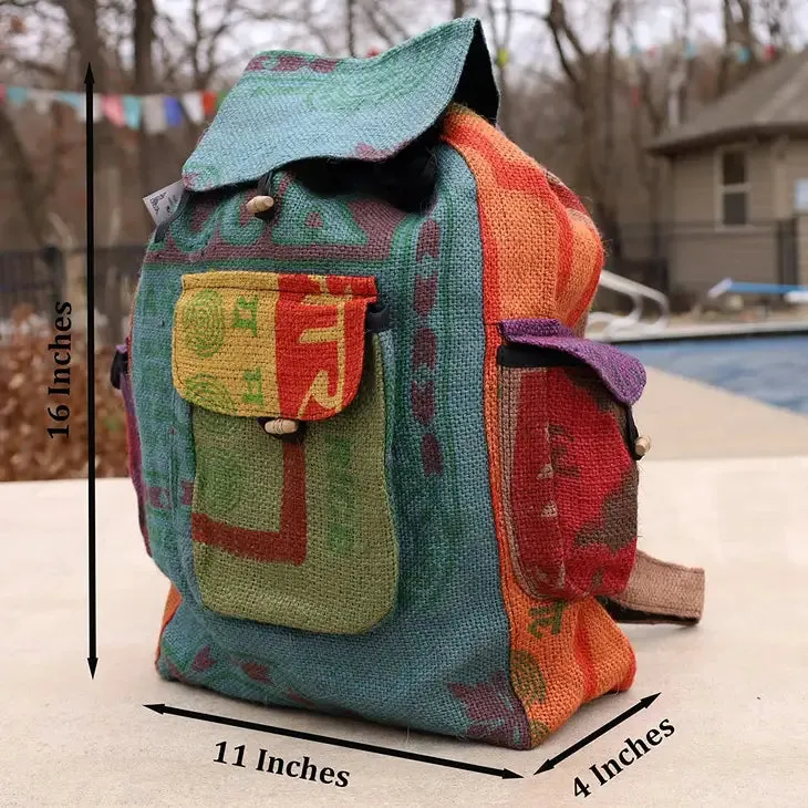 Hobo Hippie Recycled Jute Rice Bag Backpack - Multicolour