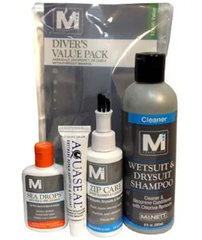 McNett Essentials Divers Value Pack Antifog, Wetsuit Shampoo, Aquaseal, Zip Care