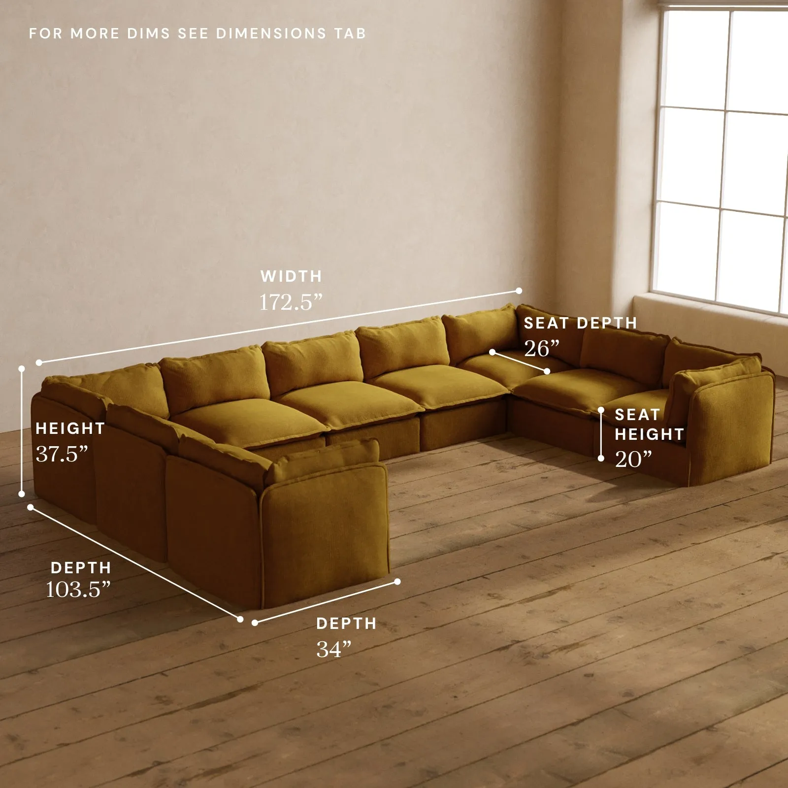 Modular Washable 9-Seater U-Sectional in Kiiro | Deluxe  Seat | Cloud Pillow