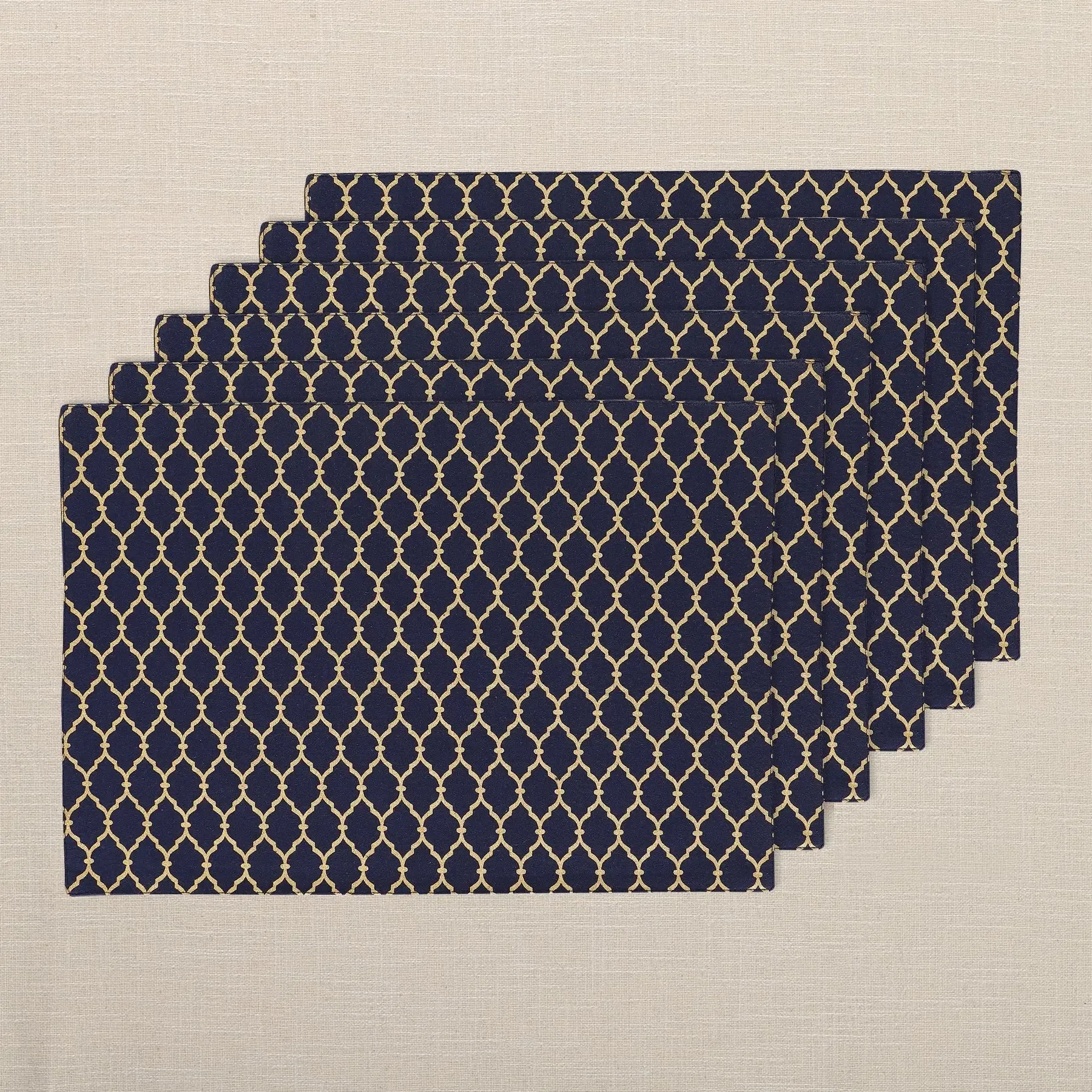 Ozee Jaal Gold & Blue Cotton Table Mat Set of 6