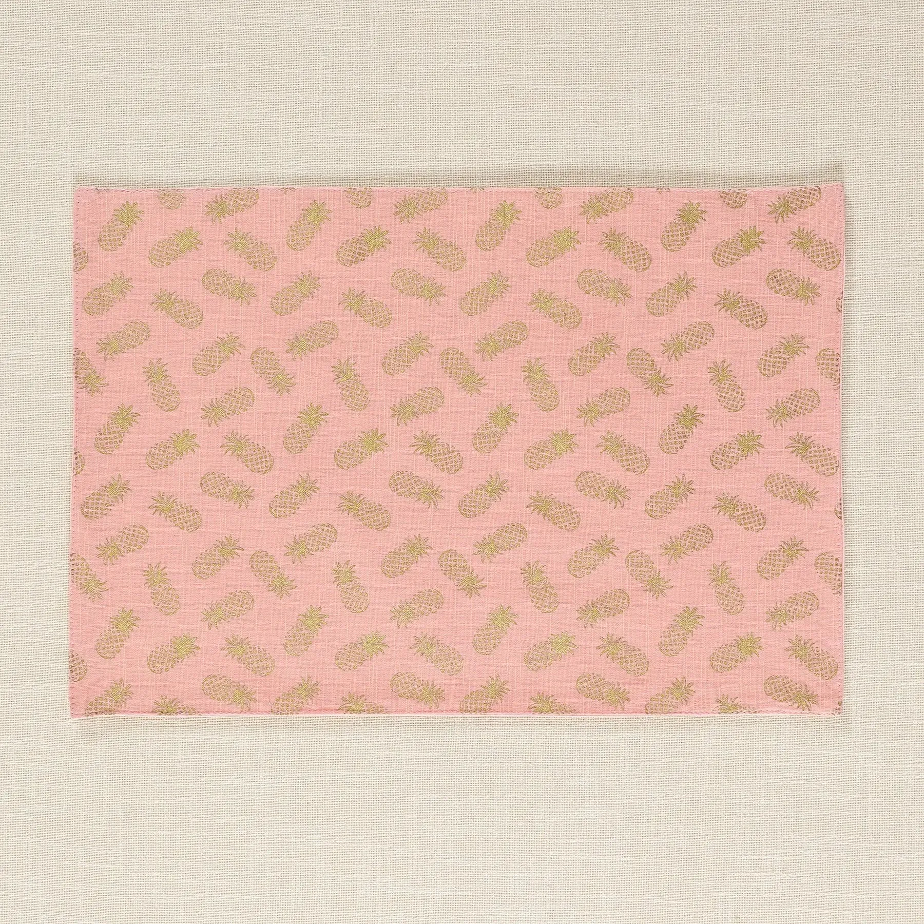 Pineapple Gold & Pink Cotton Table Mat Set of 6