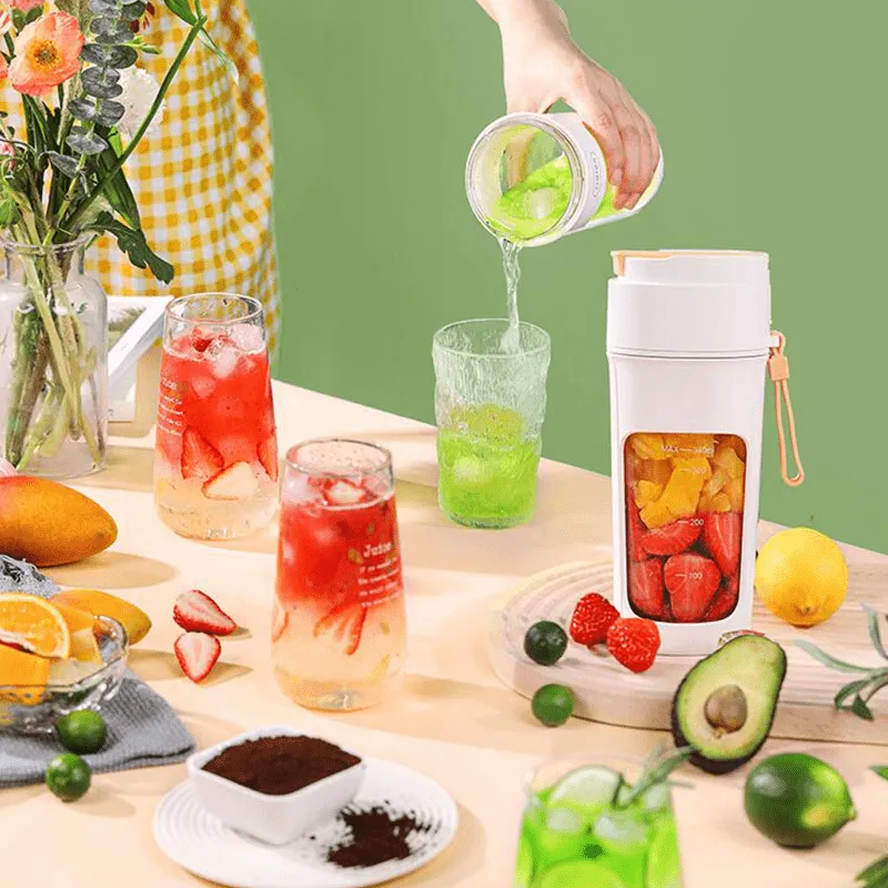 Portable Wireless Blender With The Straw; USB Travel Juice Cup Baby Food Mixing Juicer Machince With Updated 8 Blades 3000mAh Rechargeable Battery