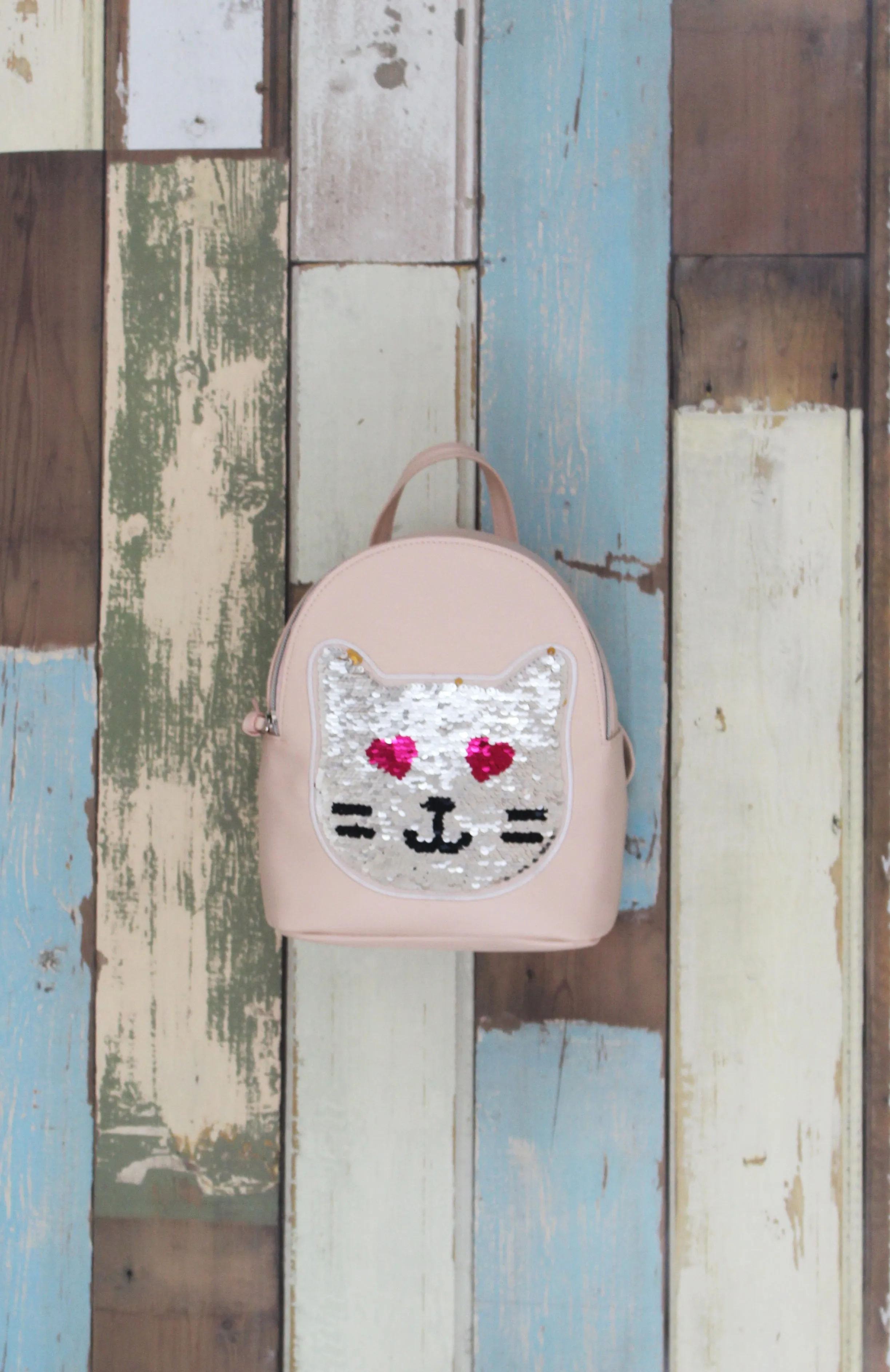 Reversible Sequin Patch Cat Backpack in Pink