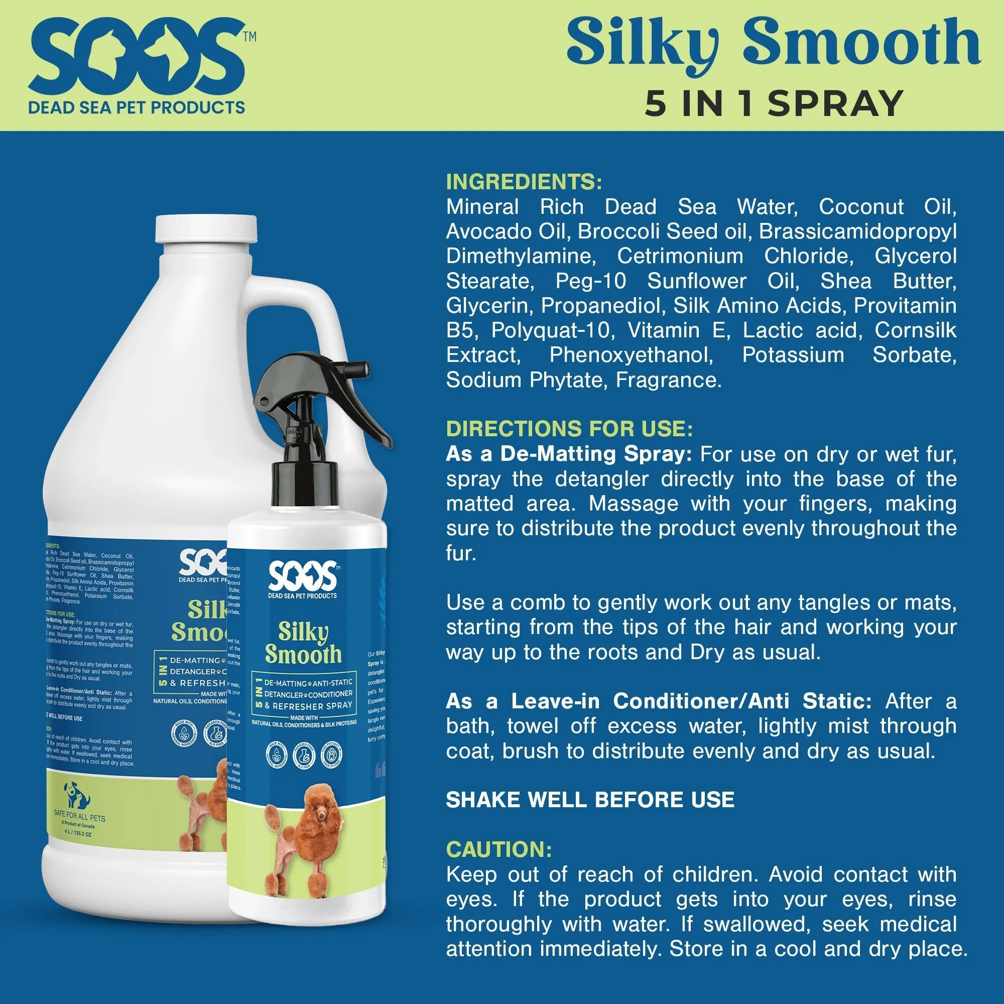 Silky Smooth 5-in-1 Leave-on Conditioning Spray for Dogs and Cats by Soos Pets