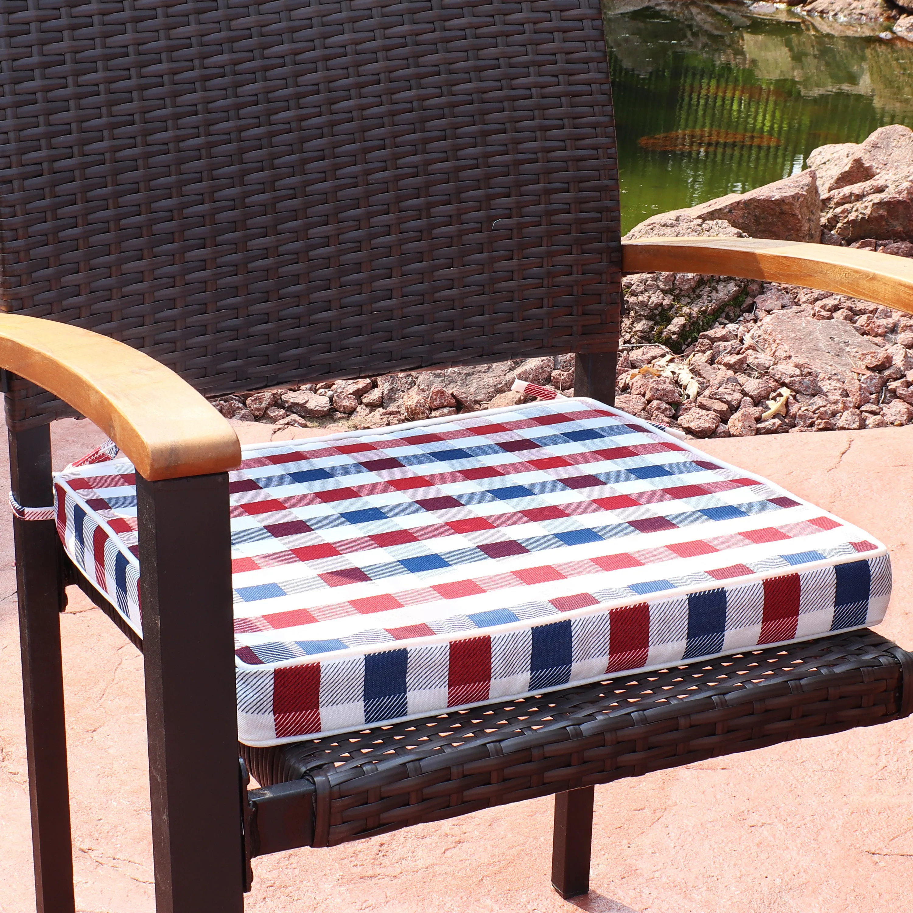 Sunnydaze Polyester Square Indoor/Outdoor Seat Cushions with Ties - Americano - Set of 2