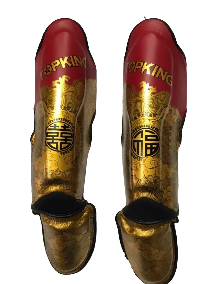 Top King Shin Guards TKSGCT-CN01 Fook & Double Happiness Red Gold