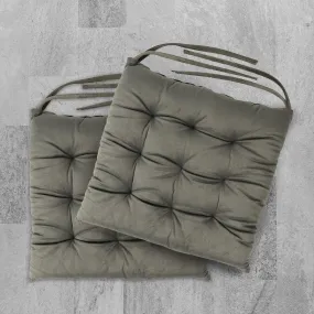 Velvet Slip Free Tufted  Chair Cushion Dark Grey 40x40cm - Pack of 2