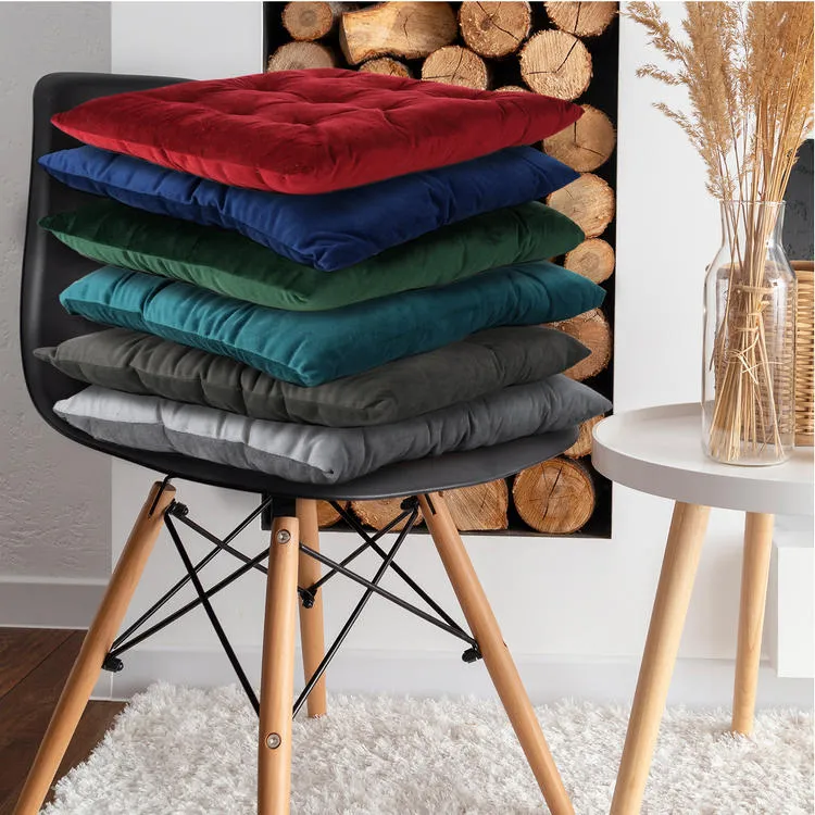 Velvet Slip Free Tufted  Chair Cushion Dark Grey 40x40cm - Pack of 2