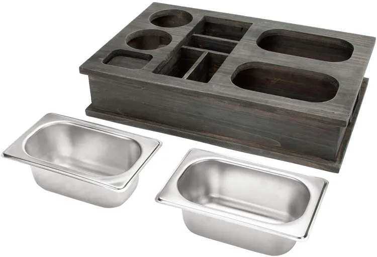 Vintage Gray Wood All-in-One Snack Caddy with Remote Control, Phone and Cup Holders