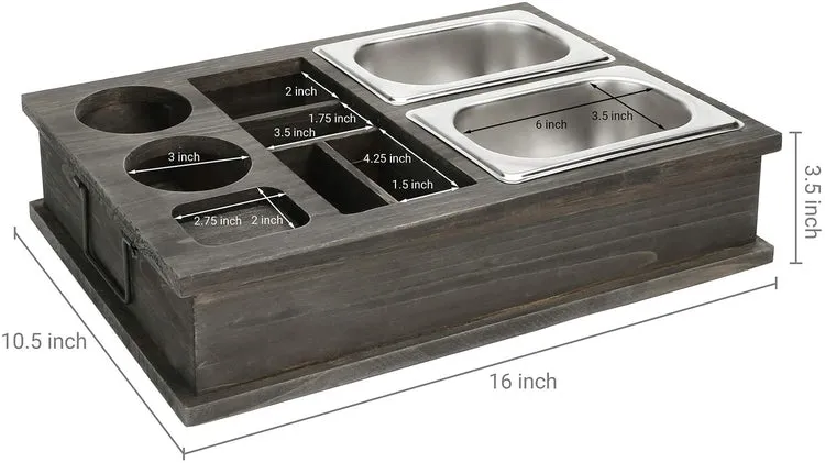 Vintage Gray Wood All-in-One Snack Caddy with Remote Control, Phone and Cup Holders