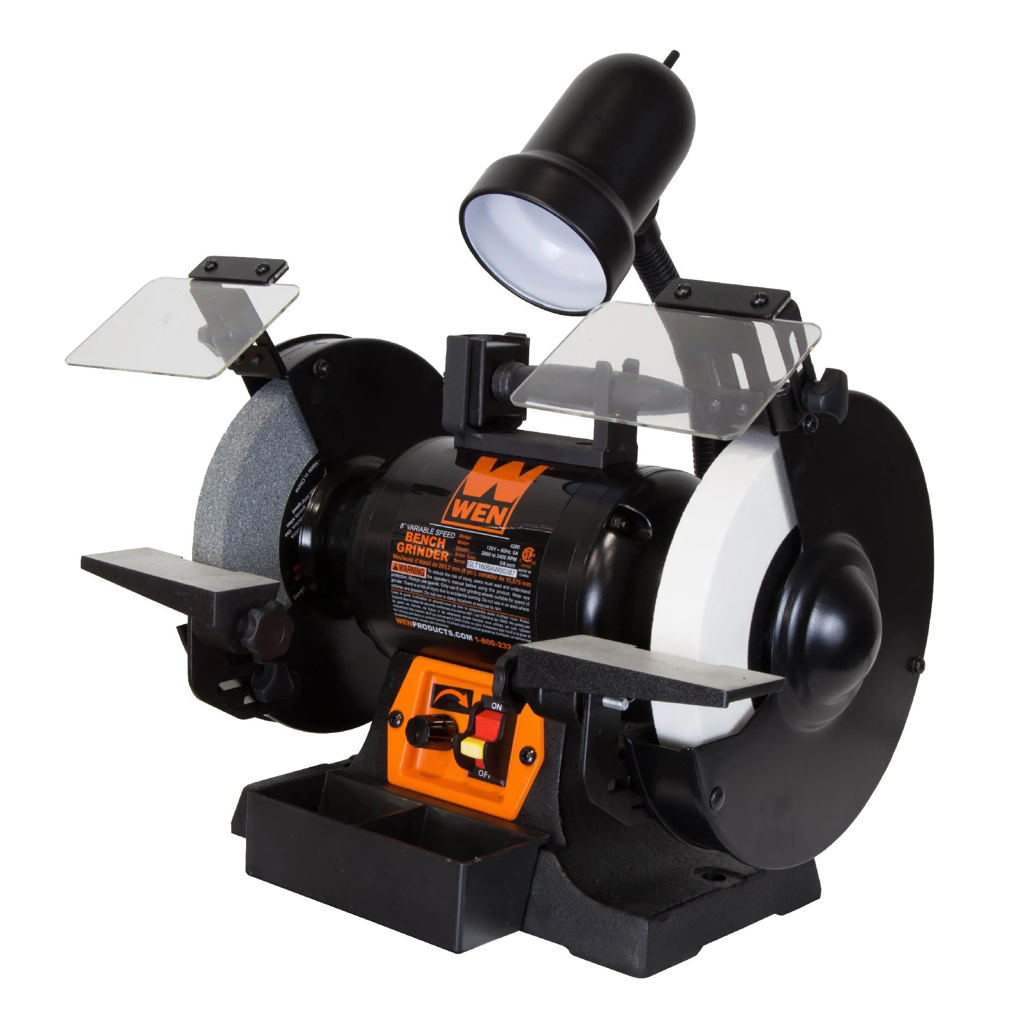 WEN BG4280 5-Amp 8-Inch Variable Speed Bench Grinder with Flexible Work Light