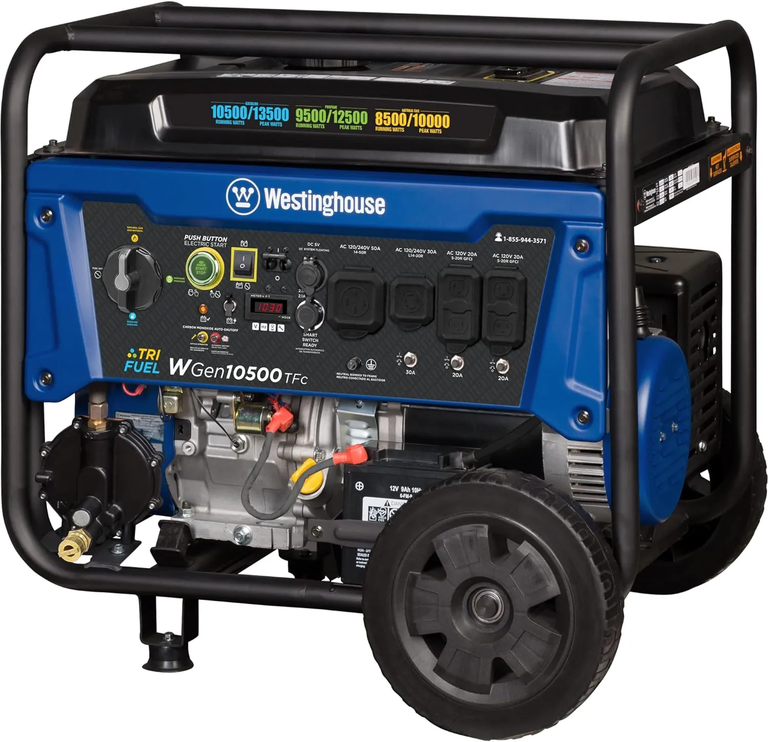 Westinghouse WGen10500TFc Tri-Fuel Generator 10500W/13500W 50 Amp Remote Start with CO Sensor New