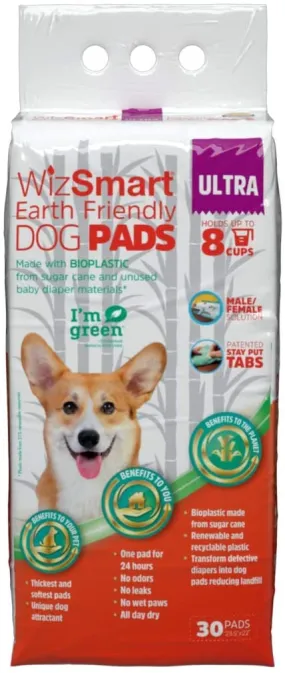 WizSmart Earth Friendly Dog Pads and Puppy Potty Training Pads, Quick Drying, Absorbent, and Odor Free with Stay-Put Tabs